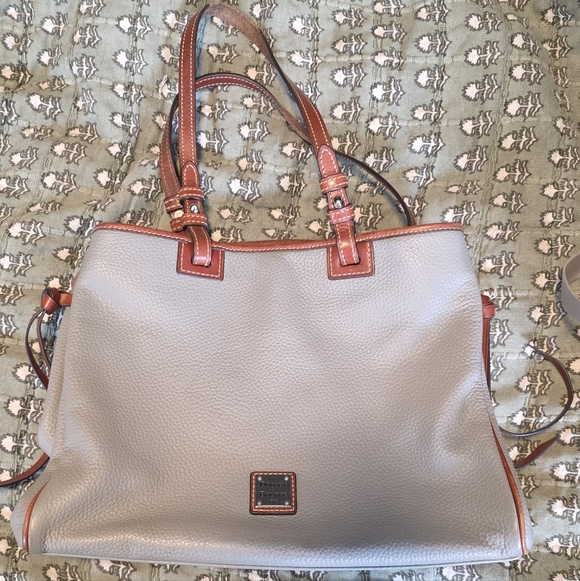 Dooney & Bourke Handbags - Dooney & Bourke Gray Tote with Brown Trim